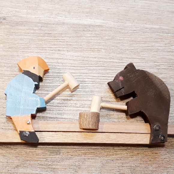 The Preacher and The Bear Hand Carved Mechanical Wooden Toy - Picture 5 of 12
